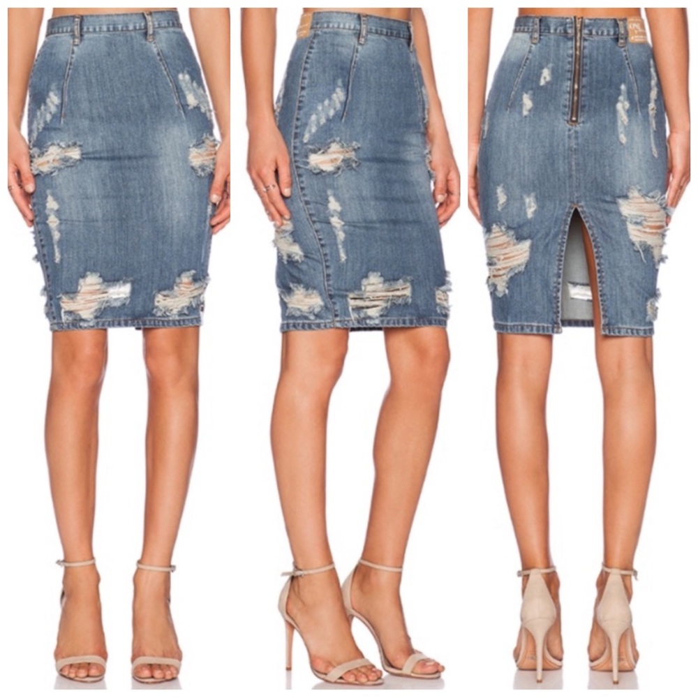 ONE TEASPOON Women’s Size 27 Dusty Freelove Distressed Denim Pencil Skirt